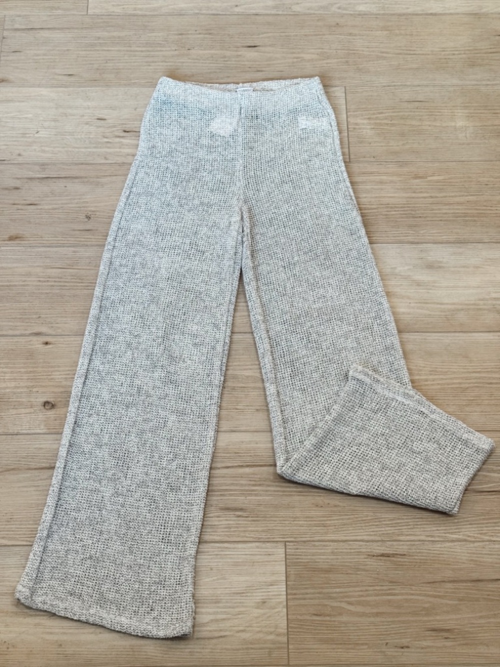 Zara Cream-Gray Knit Wide-Leg Pants